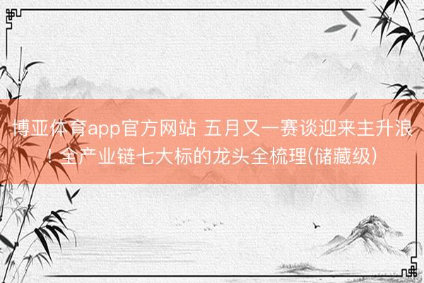 博亚体育app官方网站 五月又一赛谈迎来主升浪! 全产业链七大标的龙头全梳理(储藏级)