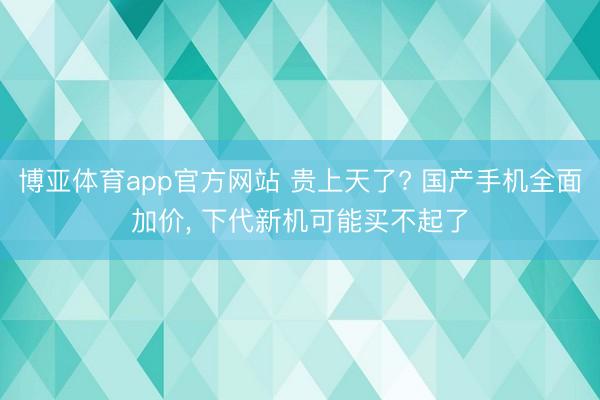 博亚体育app官方网站 贵上天了? 国产手机全面加价， 下代新机可能买不起了