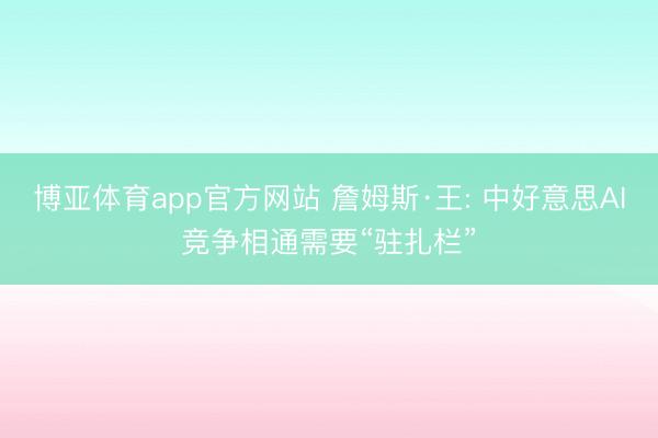 博亚体育app官方网站 詹姆斯·王: 中好意思AI竞争相通需要“驻扎栏”