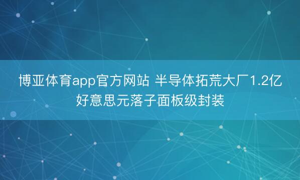 博亚体育app官方网站 半导体拓荒大厂1.2亿好意思元落子面板级封装