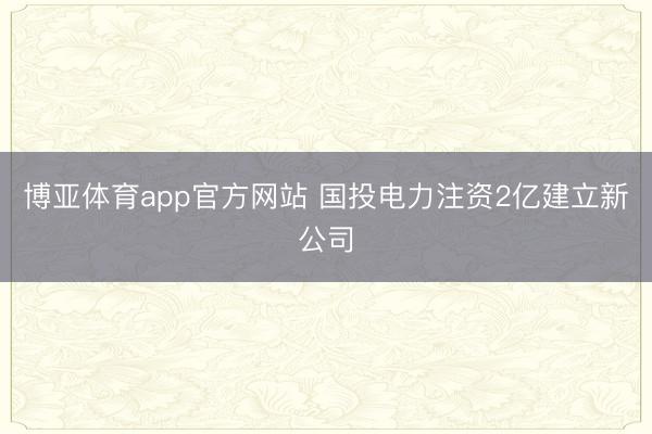 博亚体育app官方网站 国投电力注资2亿建立新公司