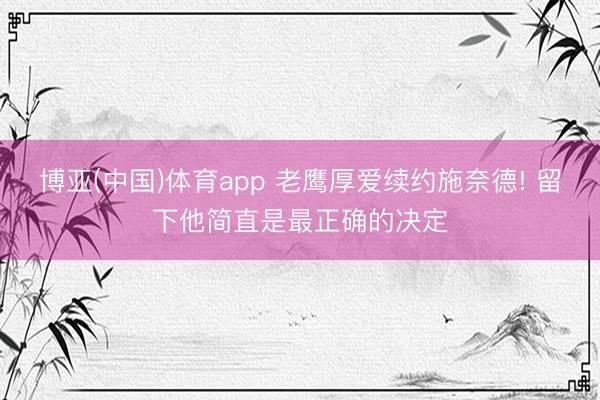 博亚(中国)体育app 老鹰厚爱续约施奈德! 留下他简直是最正确的决定