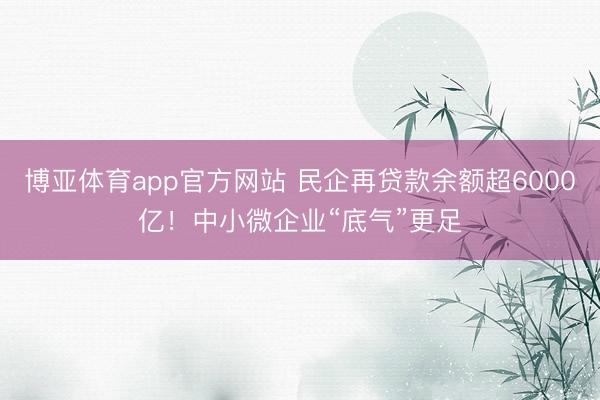 博亚体育app官方网站 民企再贷款余额超6000亿!中小微企业“底气”更足